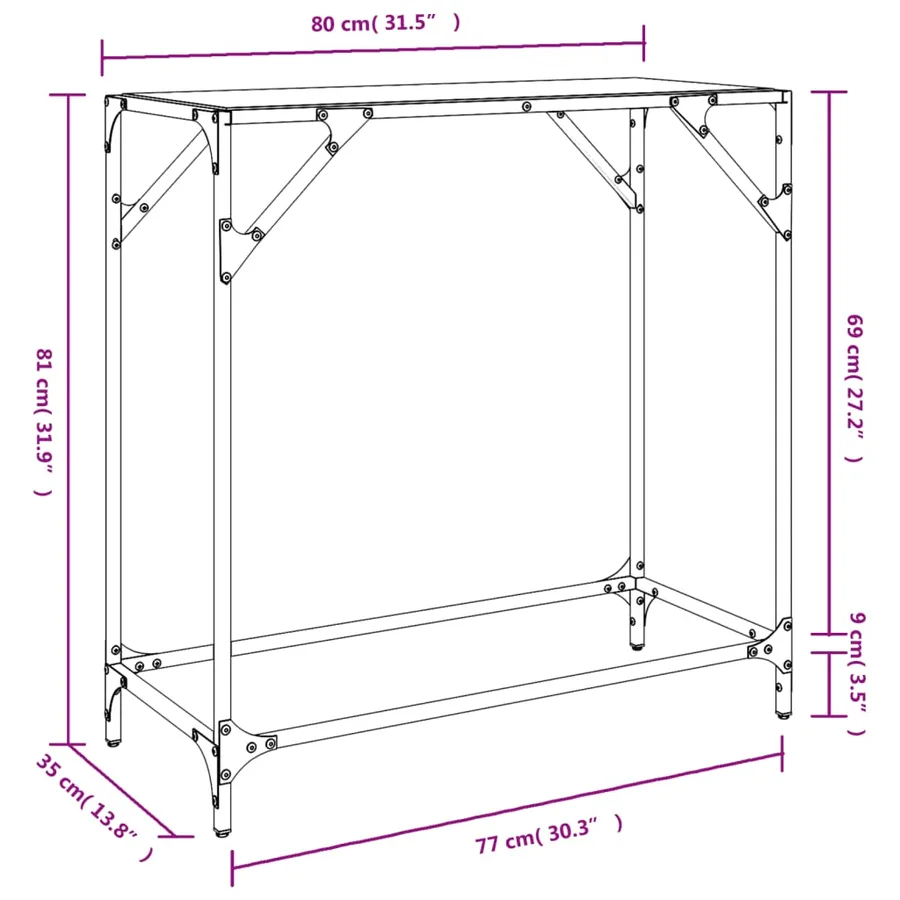 Table console avec dessus en verre noir 60x35x81 cm acier - 9