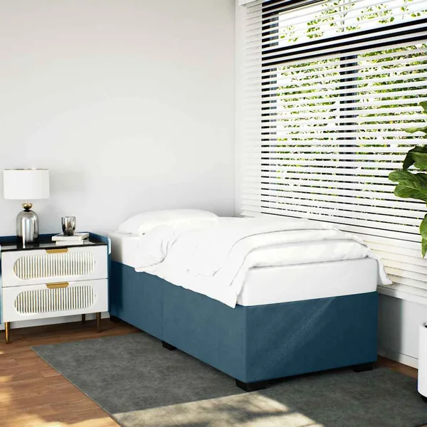 Cadre de lit sans matelas bleu 100x200 cm velours