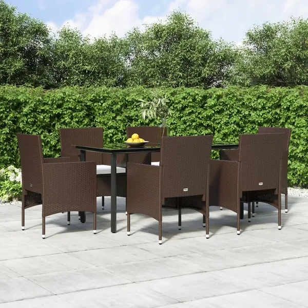 Garden dining set cushions 7 pcs Brown/black