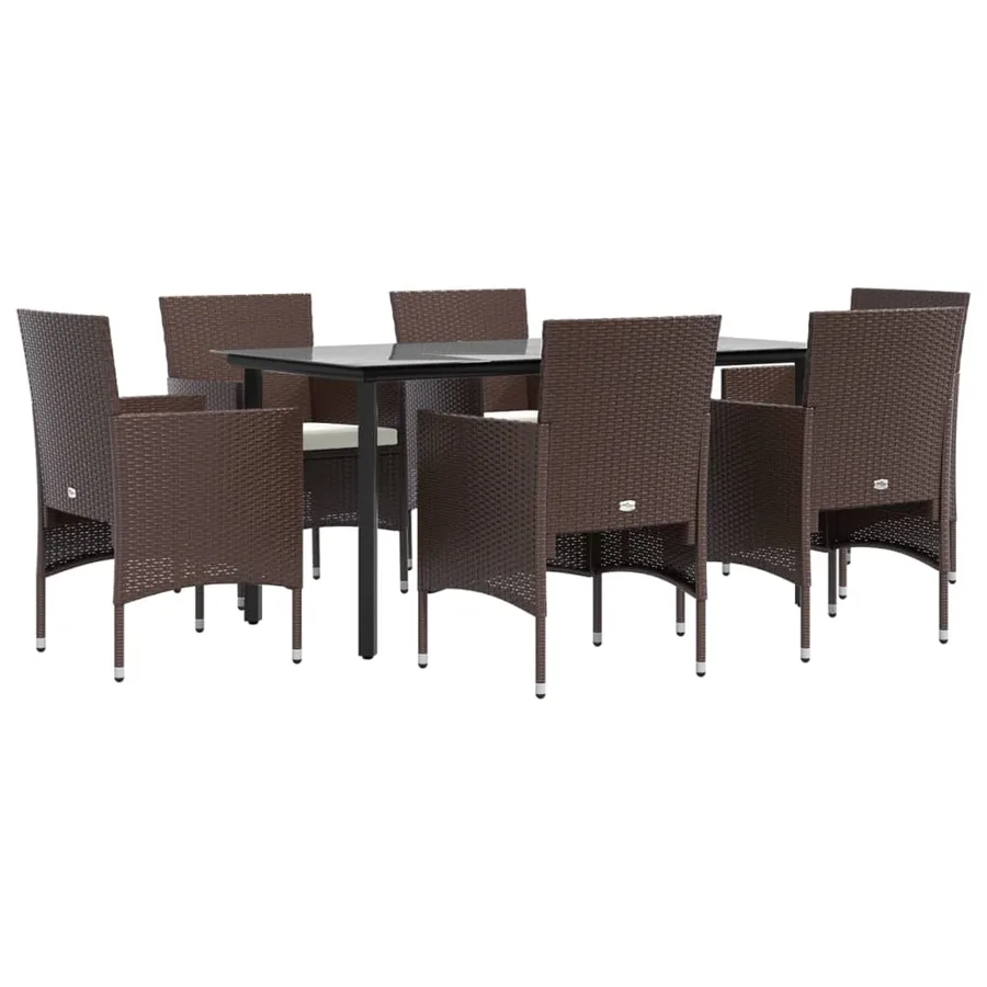 Ensemble à manger de jardin coussins 7 pcs Marron/noir - 3