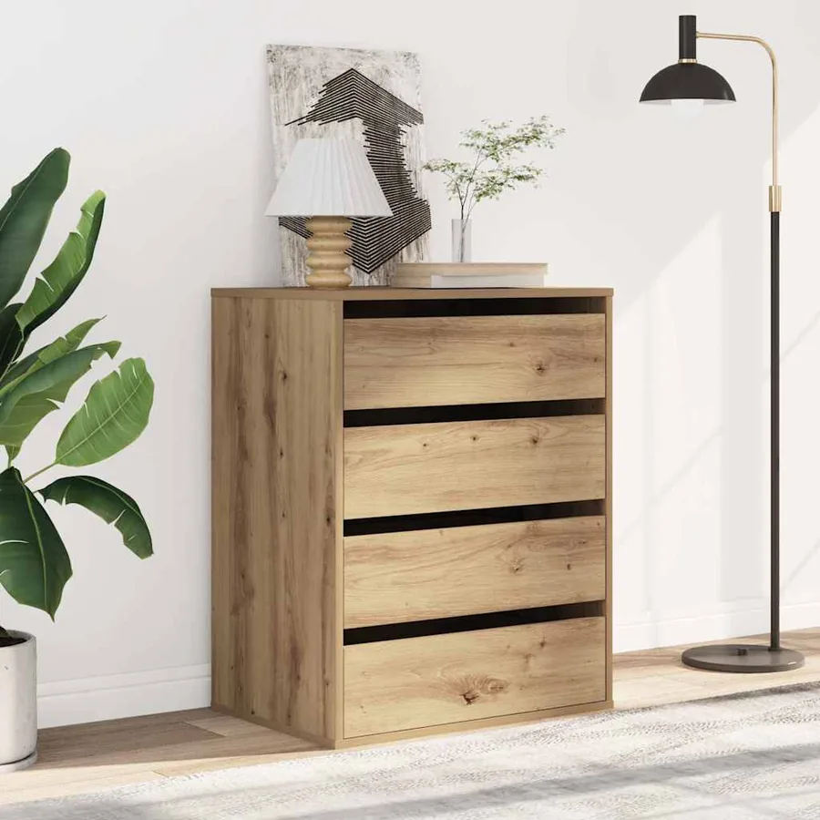 Commode d'angle chêne artisanal 60x41x76 cm bois d'ingénierie