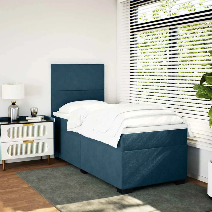 Sommier à lattes de lit avec matelas bleu 90x200 cm velours - 4