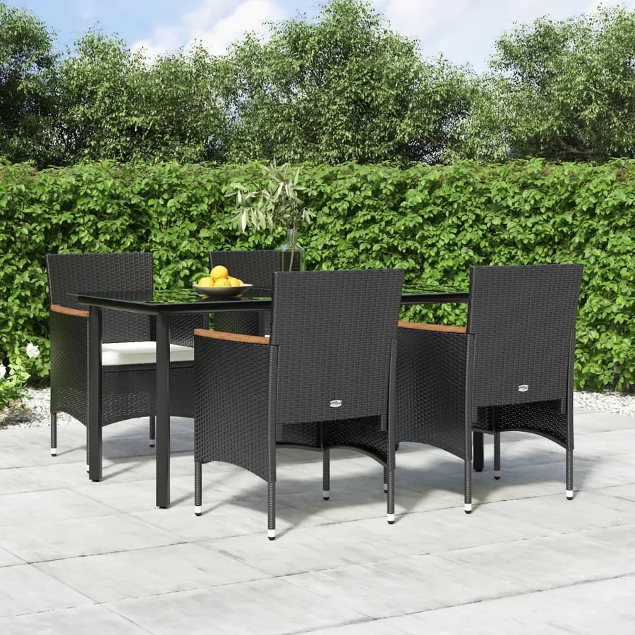 5 pcs garden dining set with cushions Black