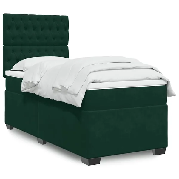 Sommier à lattes de lit avec matelas Vert foncé 100x200 cm