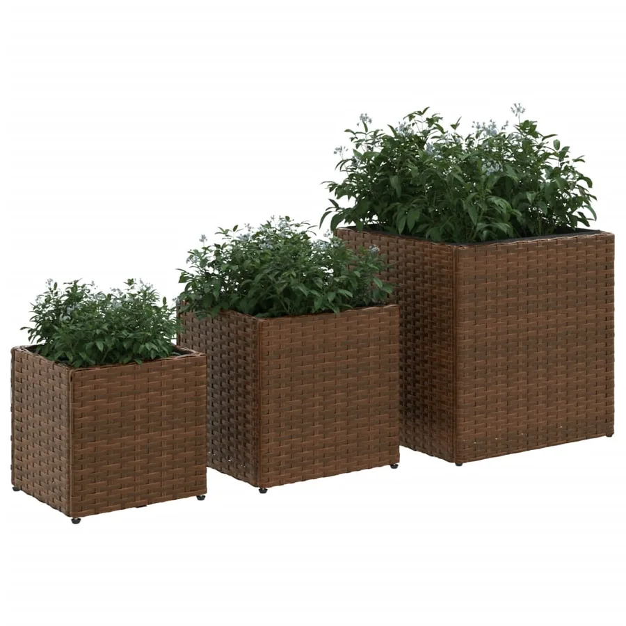 Jardinières d'extérieur 3 pcs marron résine tressée - 4
