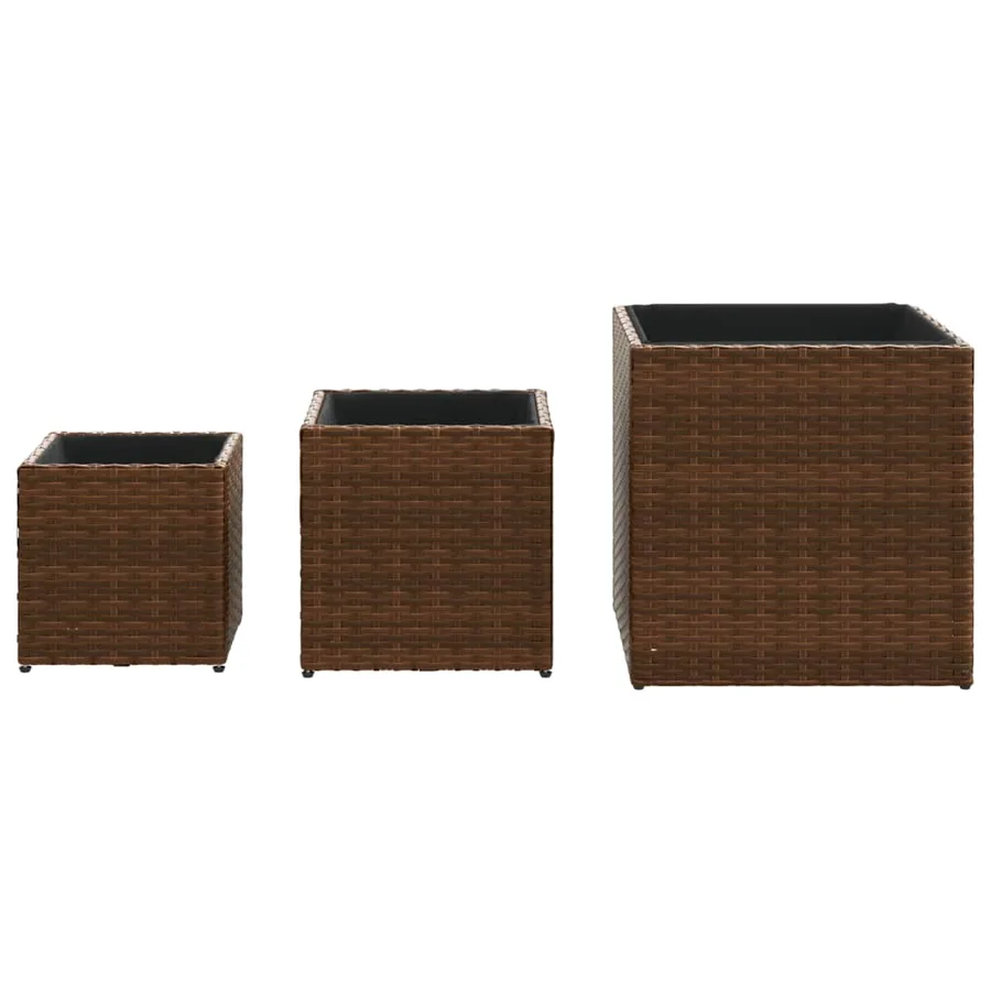 Jardinières d'extérieur 3 pcs marron résine tressée - 5