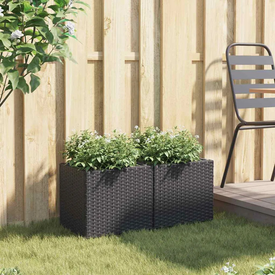 Jardinières 2 pcs noir 36x30x32 cm résine tressée - 3