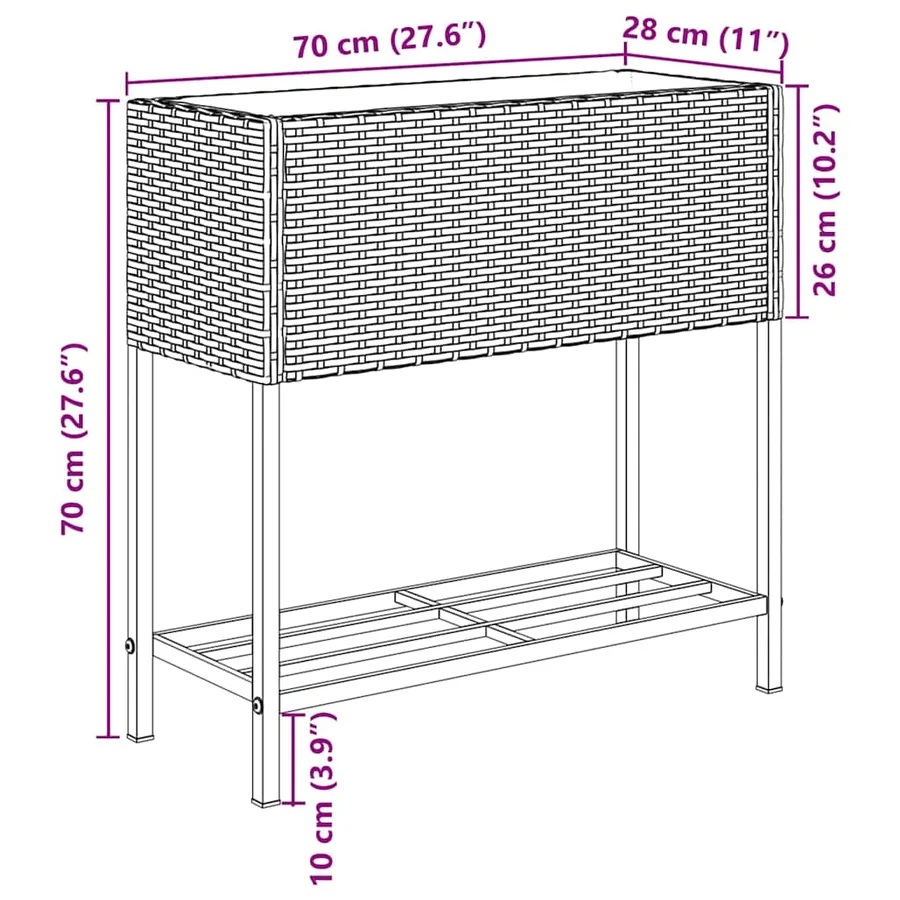 Jardinière avec étagère gris résine tressée - 11