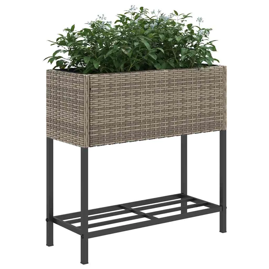 Jardinière avec étagère gris résine tressée - 4