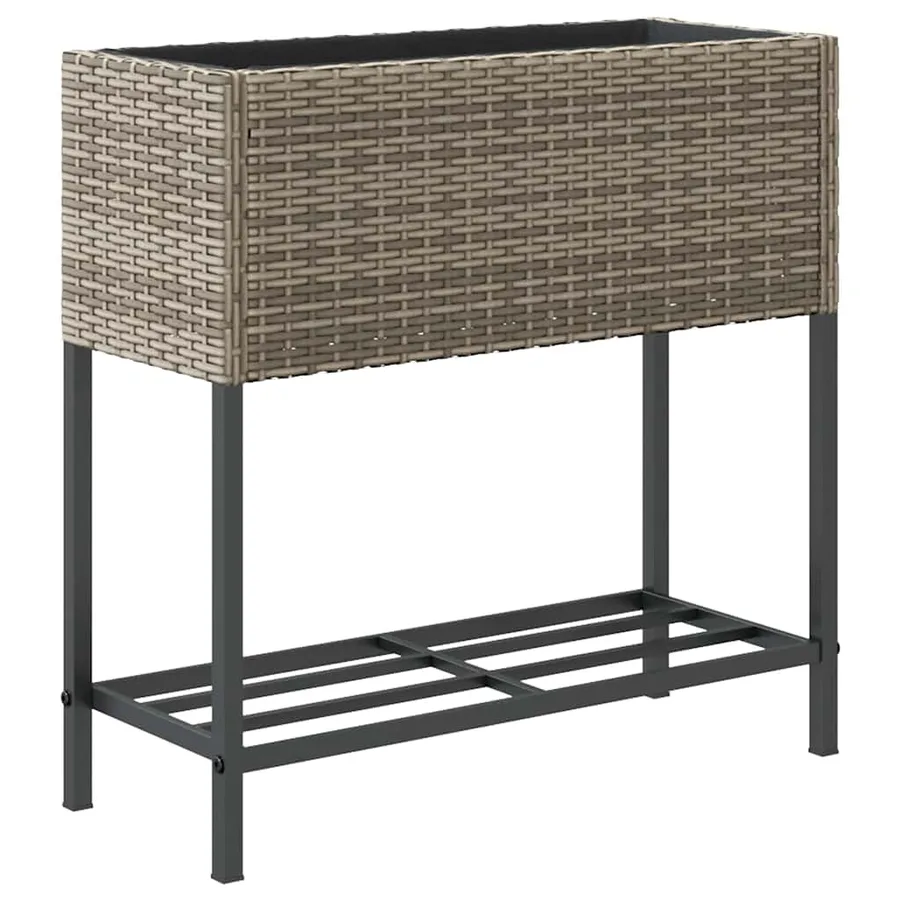 Jardinière avec étagère gris résine tressée - 7