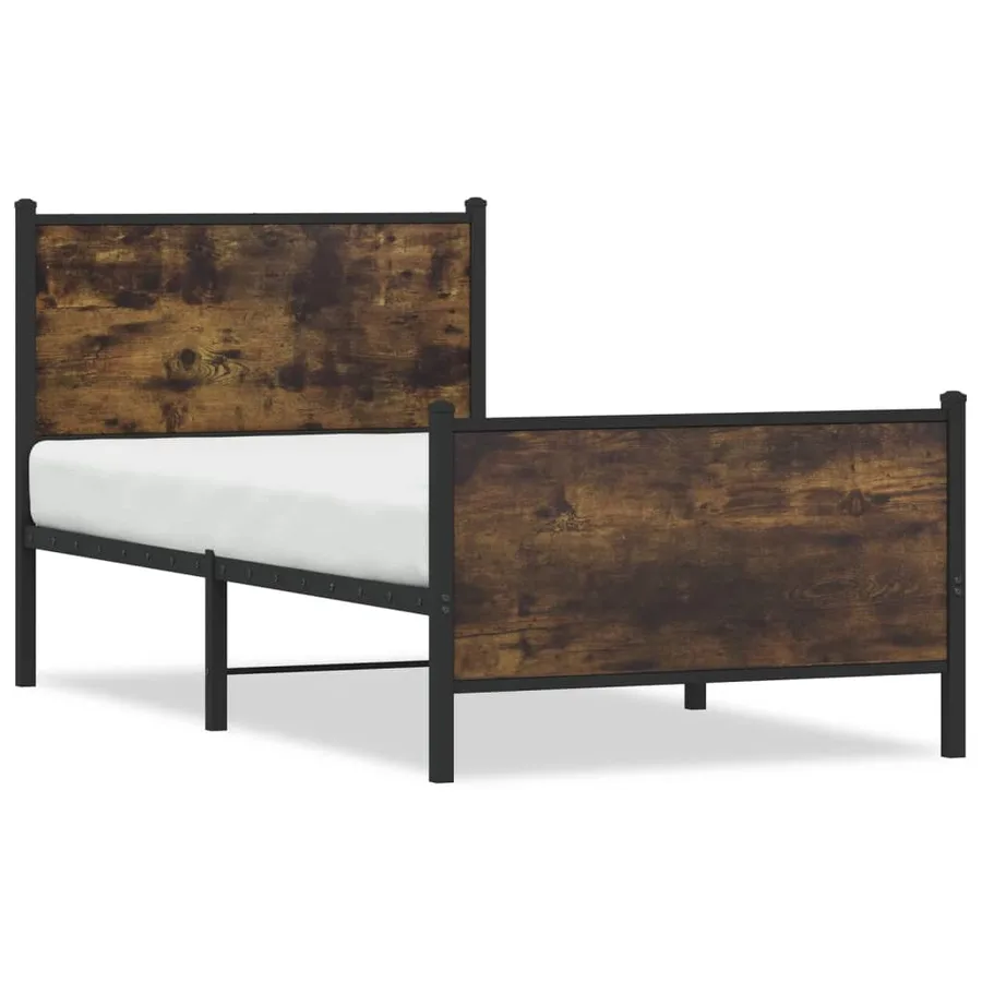 Cadre de lit en métal sans matelas chêne fumé 75x190 cm - 2