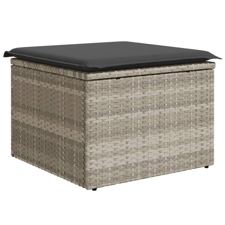 Tabouret de jardin coussin gris clair 55x55x37cm résine tressée - 2