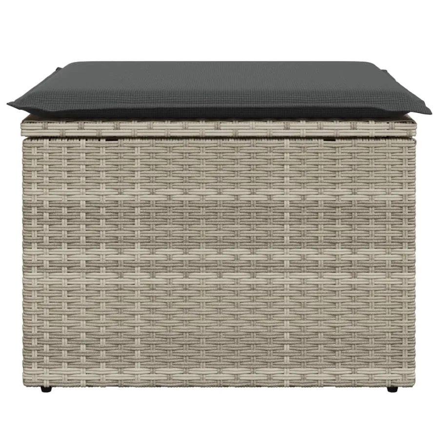 Tabouret de jardin coussin gris clair 55x55x37cm résine tressée - 5