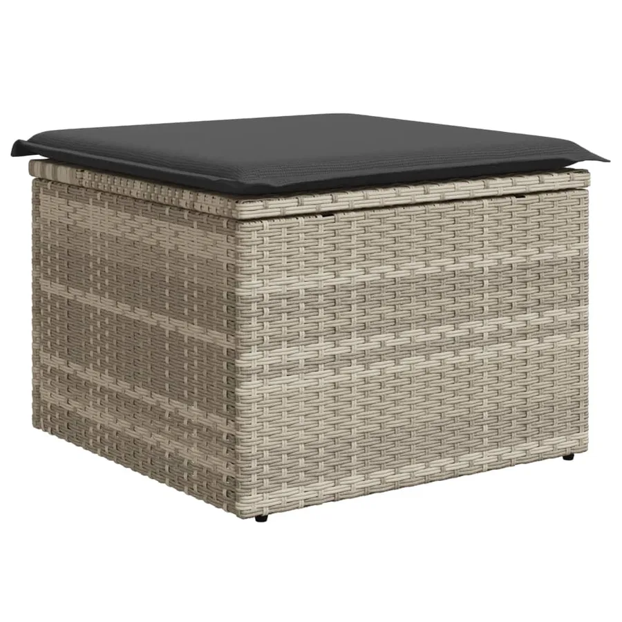 Tabouret de jardin coussin gris clair 55x55x37cm résine tressée - 6