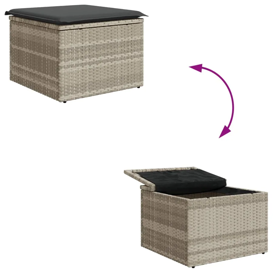 Tabouret de jardin coussin gris clair 55x55x37cm résine tressée - 8