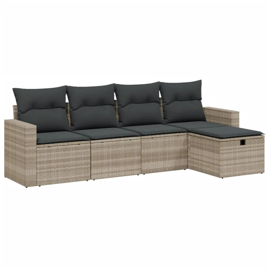 Salon de jardin 5 pcs avec coussins gris clair résine tressée - 2