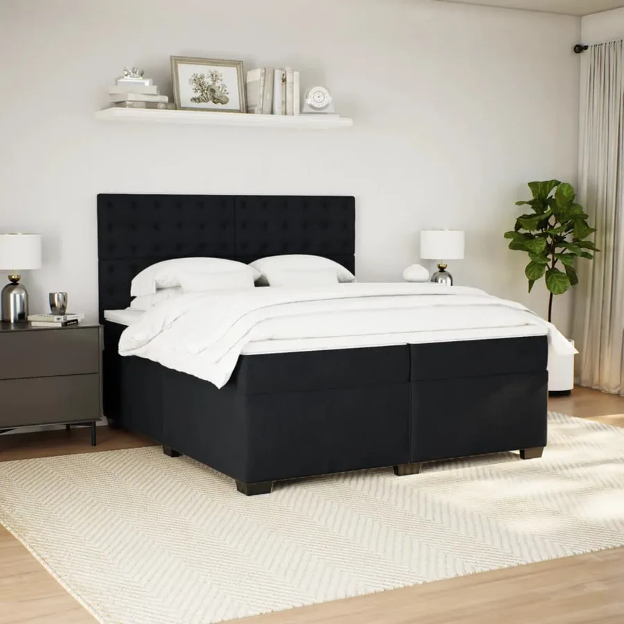 Sommier à lattes de lit et matelas Noir 200x200 cm Velours - 5