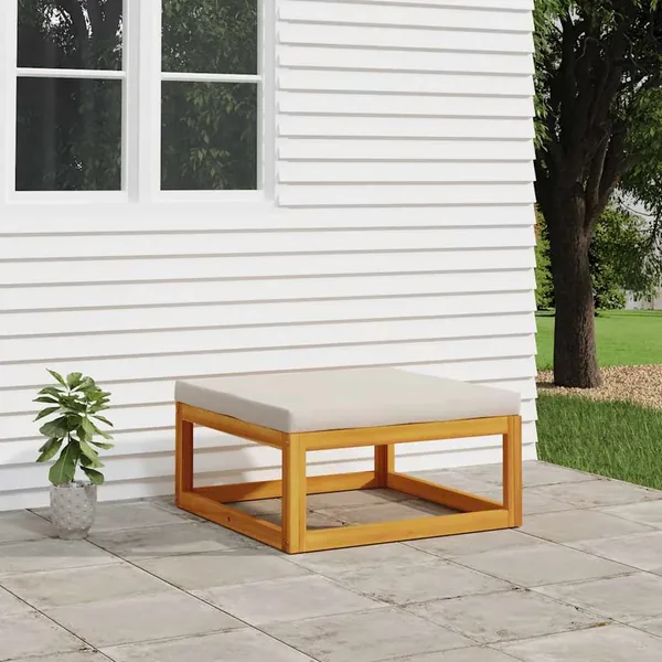 Garden footstool light grey cushion Solid acacia wood