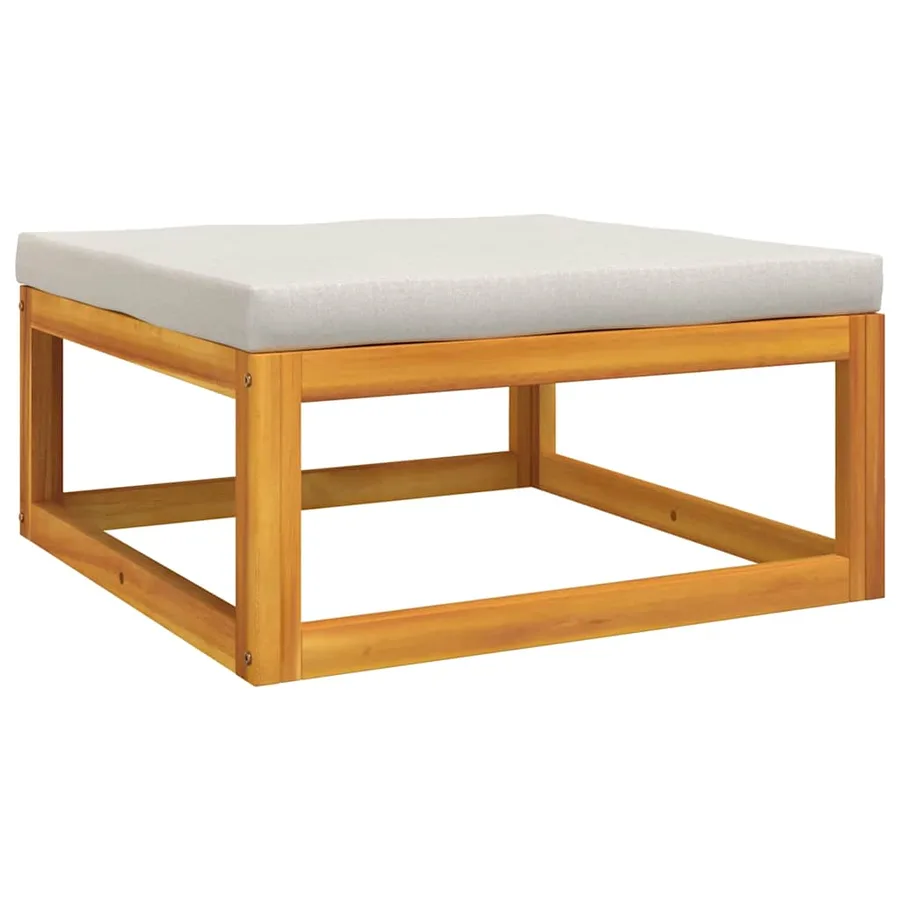 Repose-pied de jardin coussin gris clair bois massif d'acacia - 2