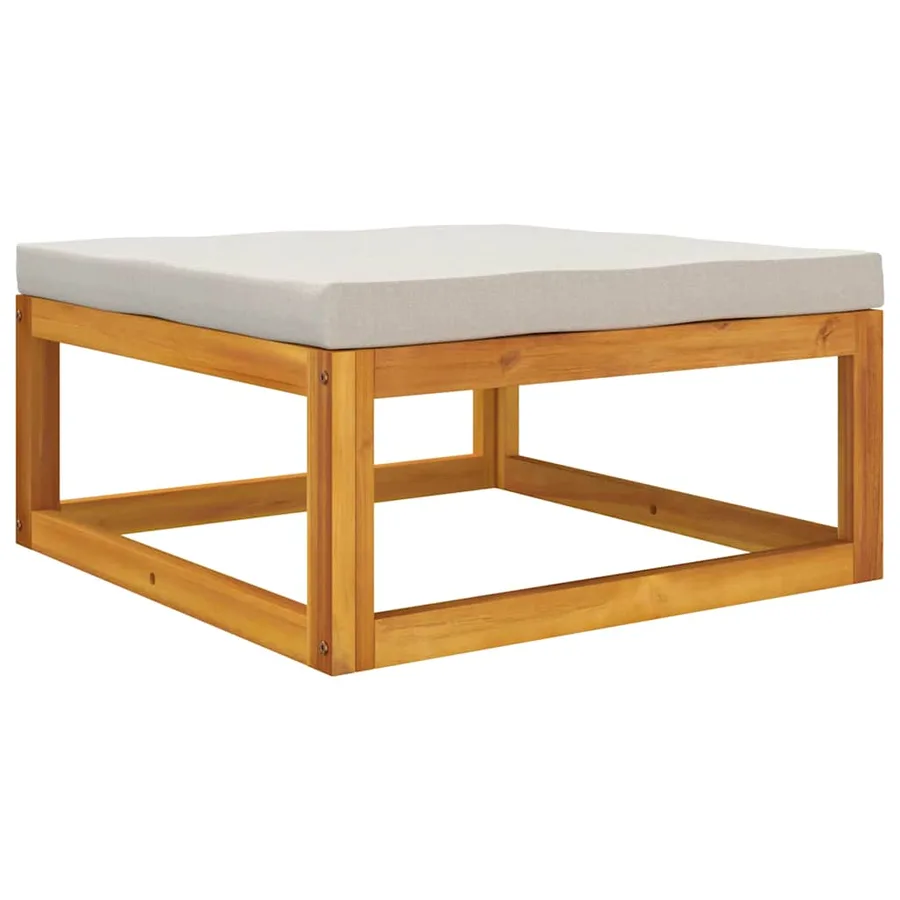 Repose-pied de jardin coussin gris clair bois massif d'acacia - 6
