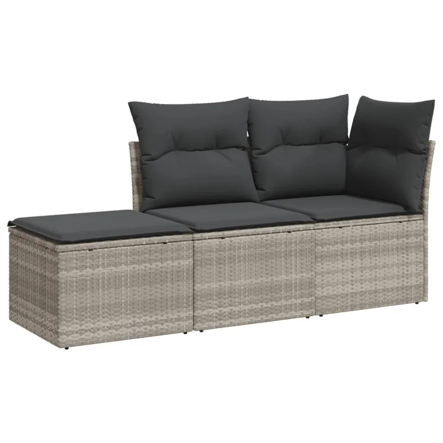 Salon de jardin avec coussins 3 pcs gris clair résine tressée - 2