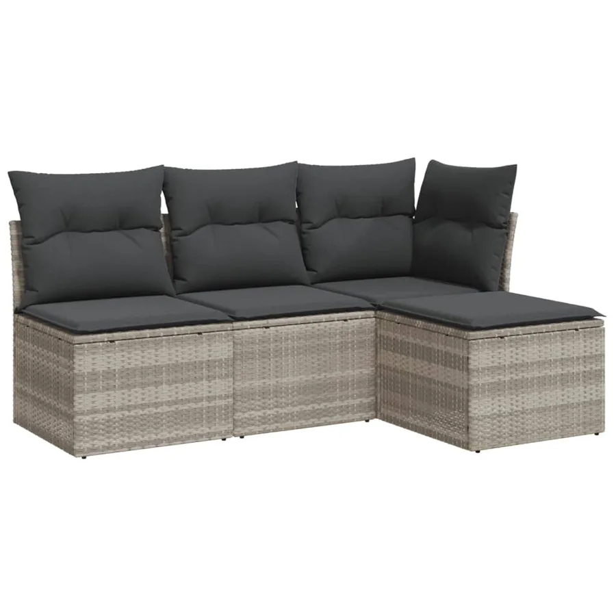 Salon de jardin 4 pcs avec coussins gris clair résine tressée - 2
