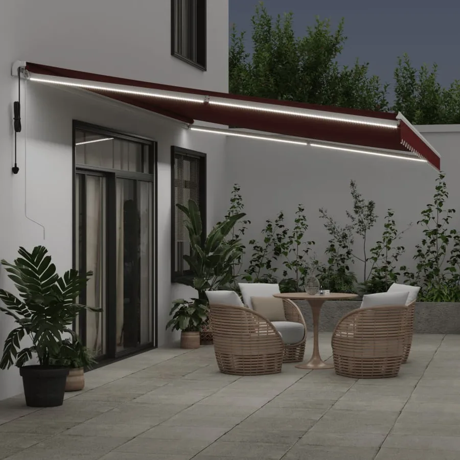 Auvent rétractable automatique avec LED bordeaux 600x350 cm - 3