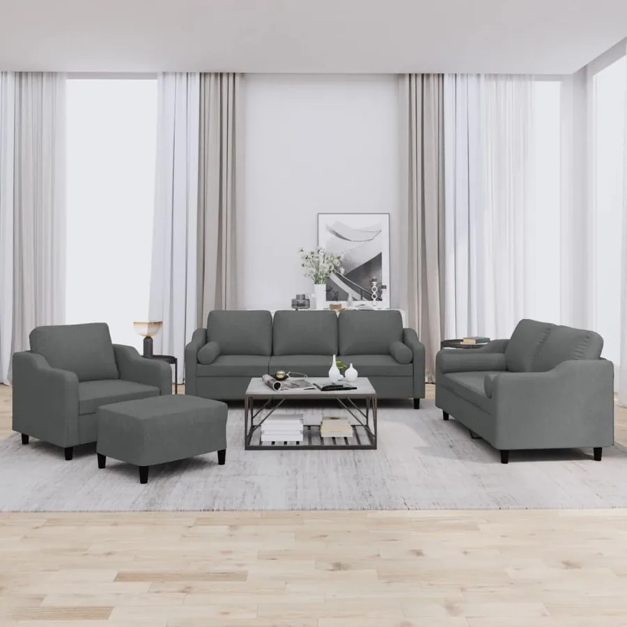 Ensemble de canapés 4 pcs coussins gris foncé tissu