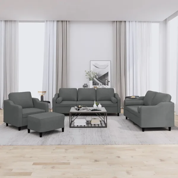 Ensemble de canapés 4 pcs coussins gris foncé tissu