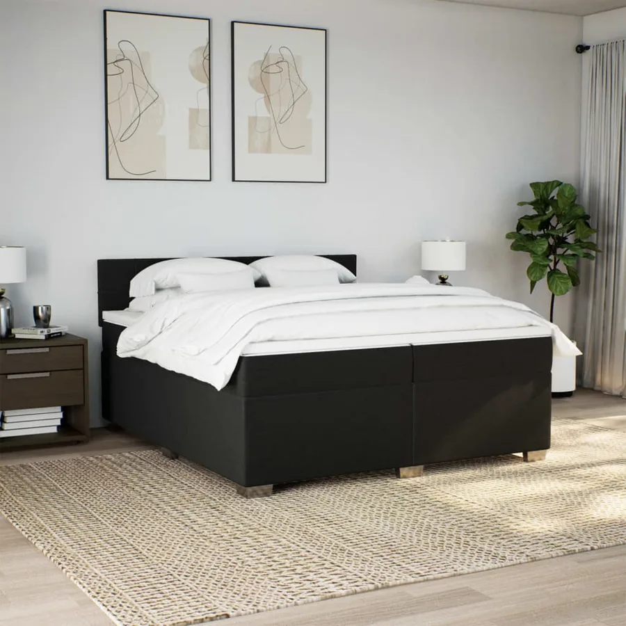 Sommier à lattes de lit avec matelas Noir 200x200 cm Tissu - 3
