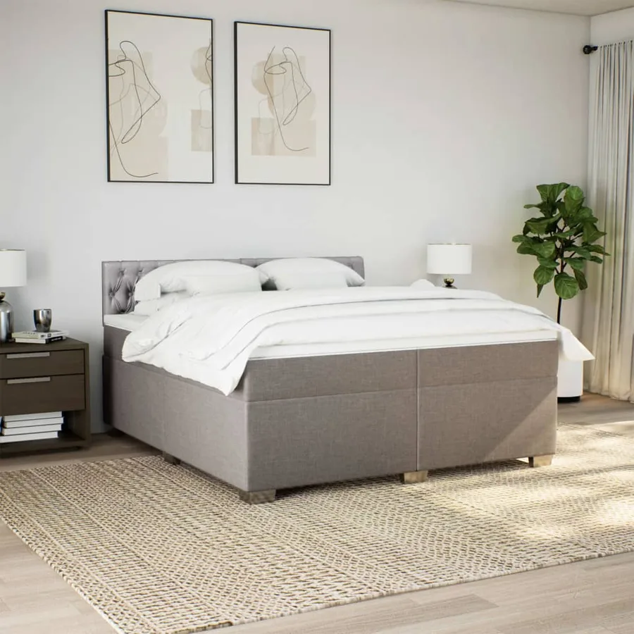 Sommier à lattes de lit avec matelas Taupe 200x200 cm Tissu - 4