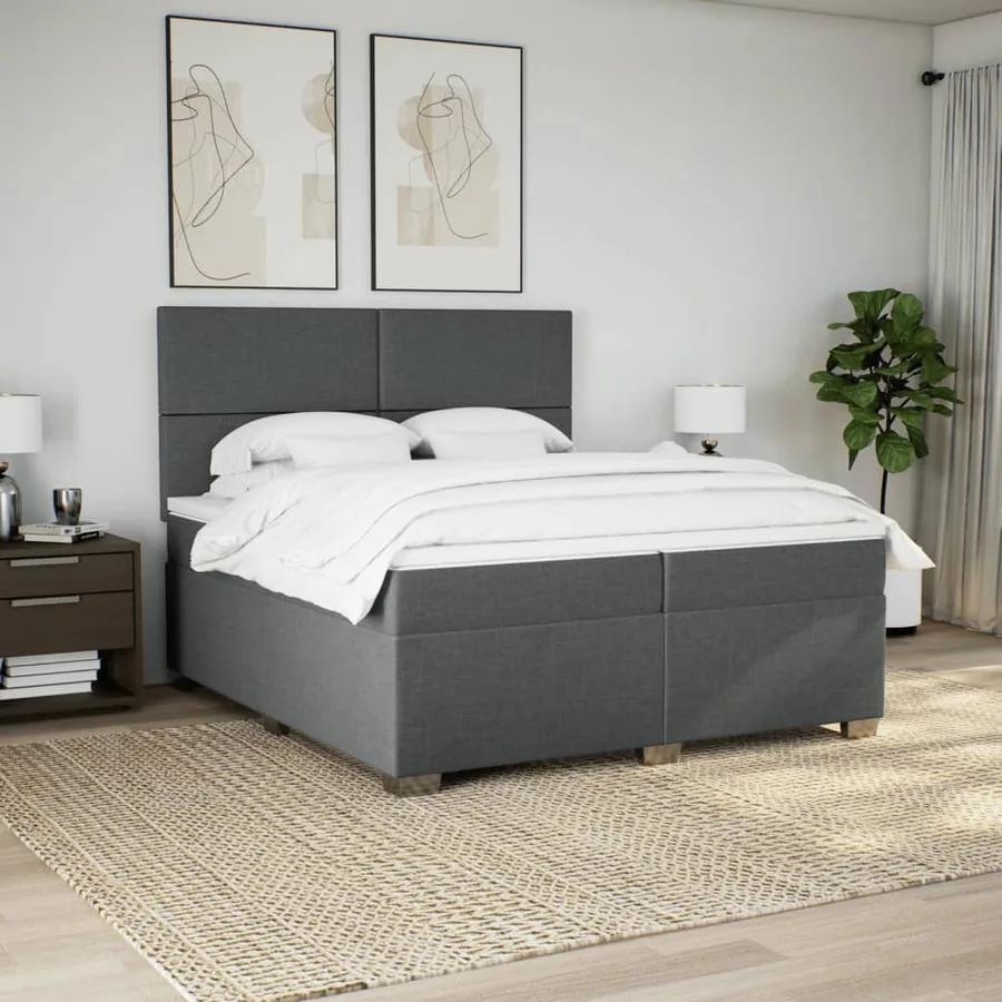 Sommier à lattes de lit avec matelas Gris foncé 200x200cm Tissu - 3