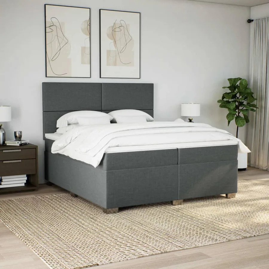 Sommier à lattes de lit avec matelas Gris foncé 200x200cm Tissu - 4