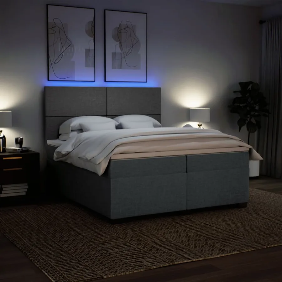 Sommier à lattes de lit avec matelas Gris foncé 200x200cm Tissu - 5