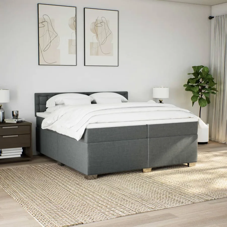 Sommier à lattes de lit avec matelas Gris foncé 200x200cm Tissu - 4