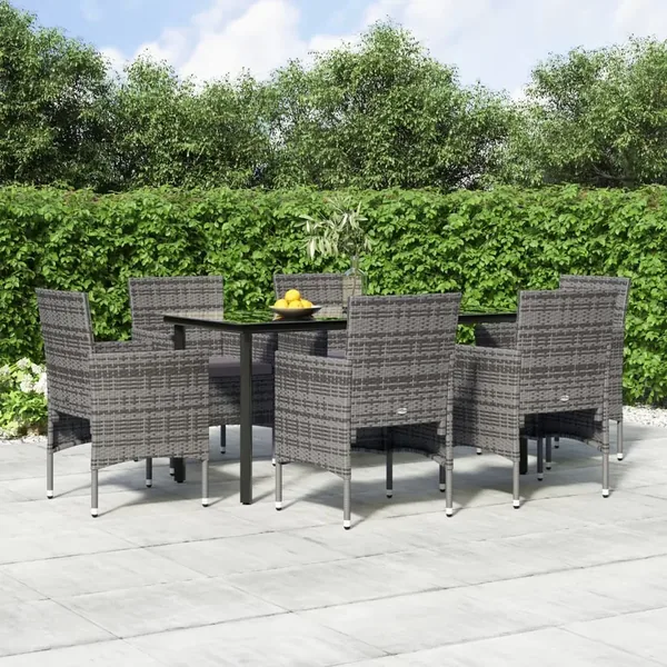 Ensemble à manger de jardin coussins 7pcs Gris et noir