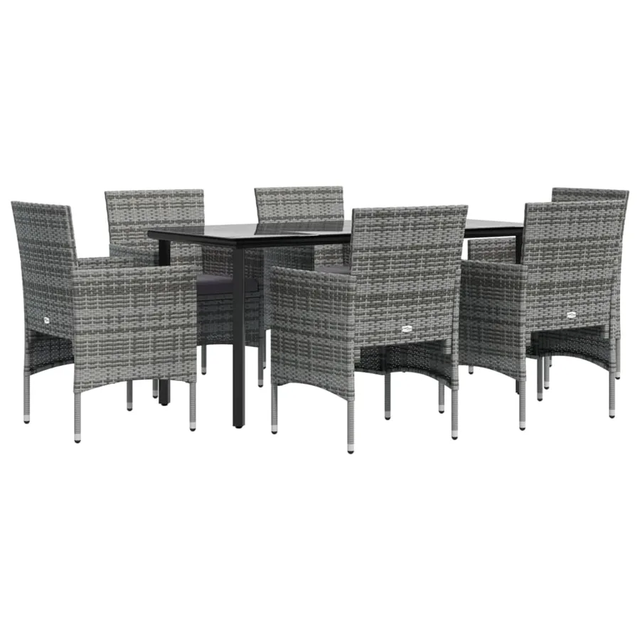 Ensemble à manger de jardin coussins 7pcs Gris et noir - 3