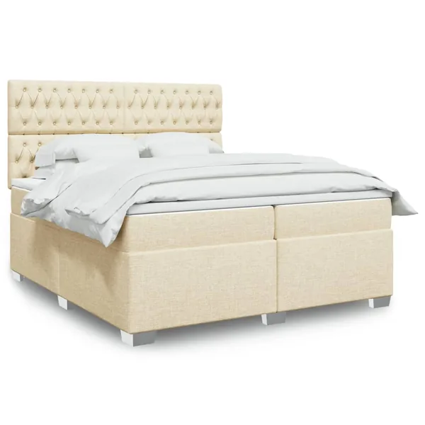 Sommier à lattes de lit avec matelas Crème 200x200 cm Tissu