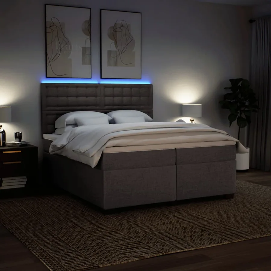 Sommier à lattes de lit avec matelas Taupe 200x200 cm Tissu - 5