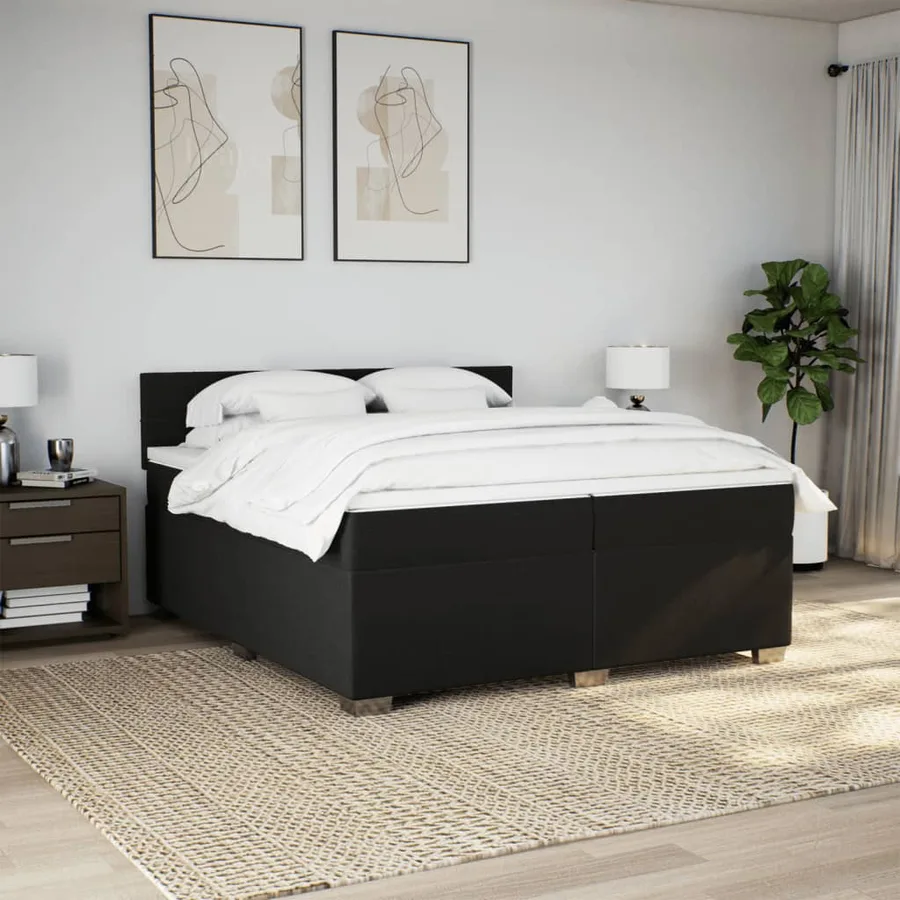 Sommier à lattes de lit avec matelas Noir 200x200 cm Tissu - 4