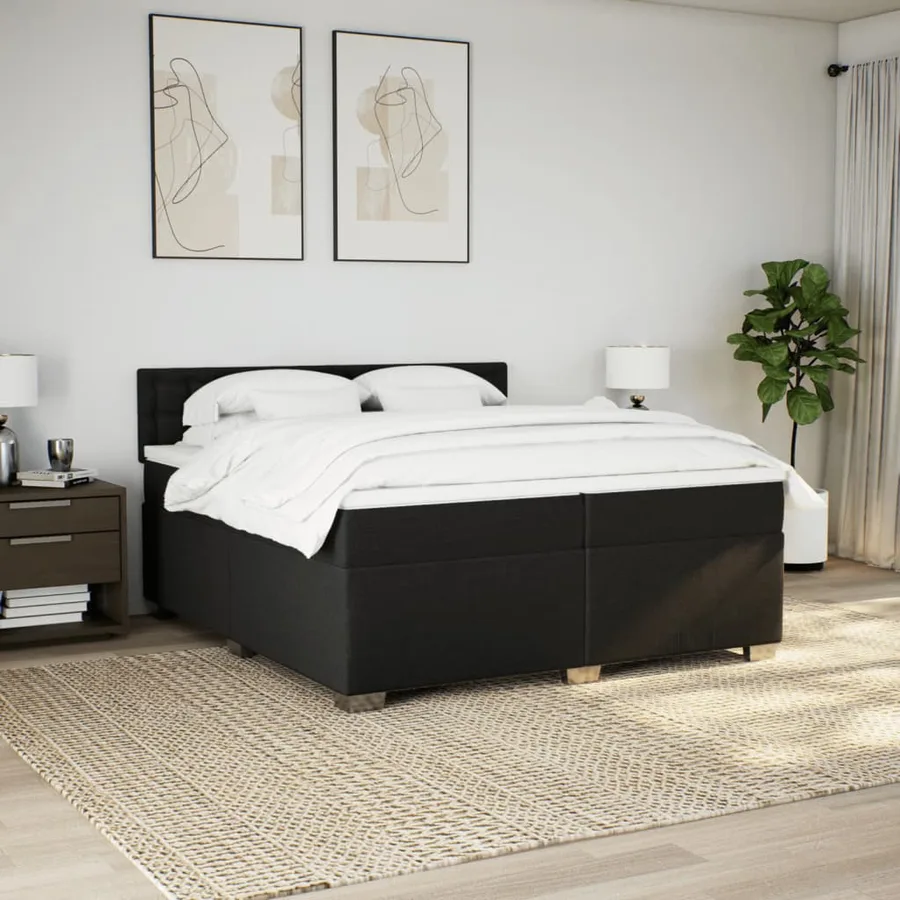 Sommier à lattes de lit avec matelas Noir 200x200 cm Tissu - 3