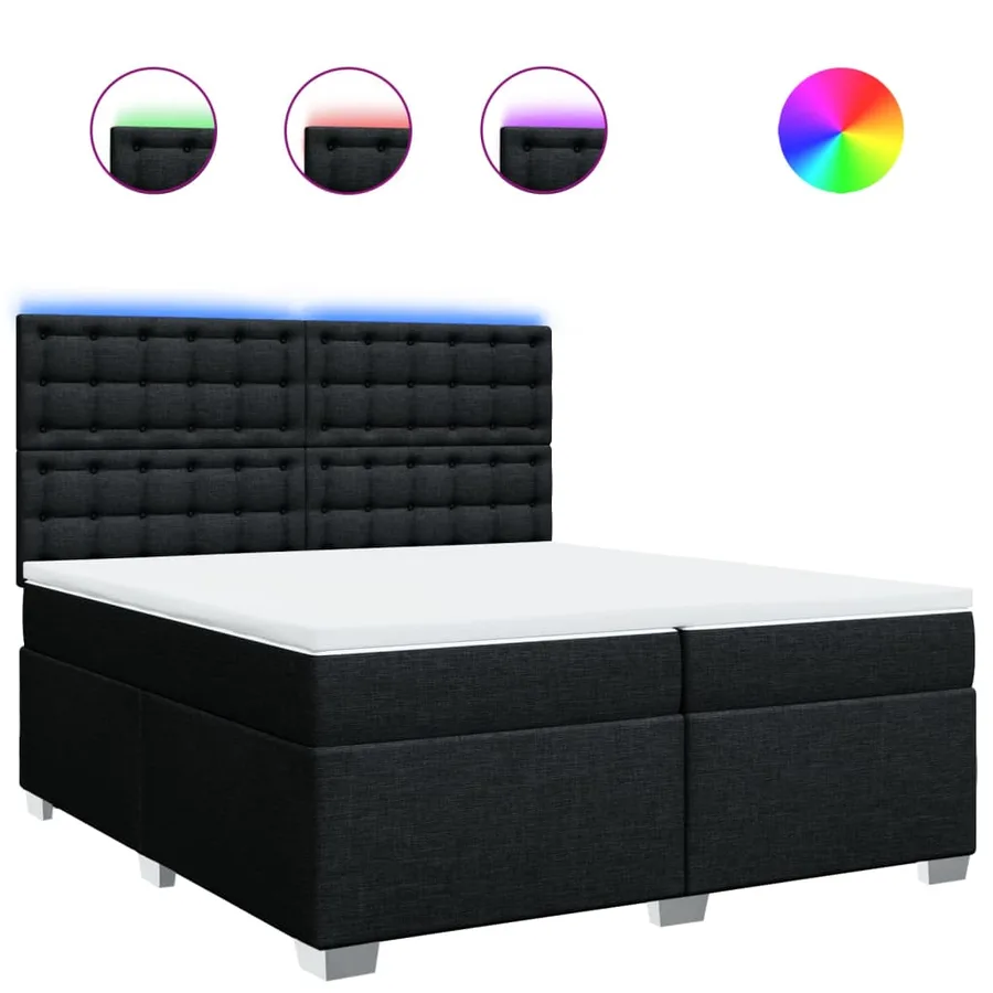 Sommier à lattes de lit avec matelas Noir 200x200 cm Tissu - 2