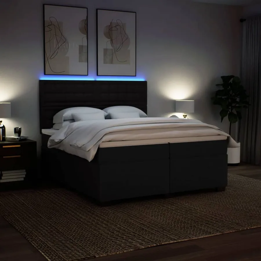 Sommier à lattes de lit avec matelas Noir 200x200 cm Tissu - 5