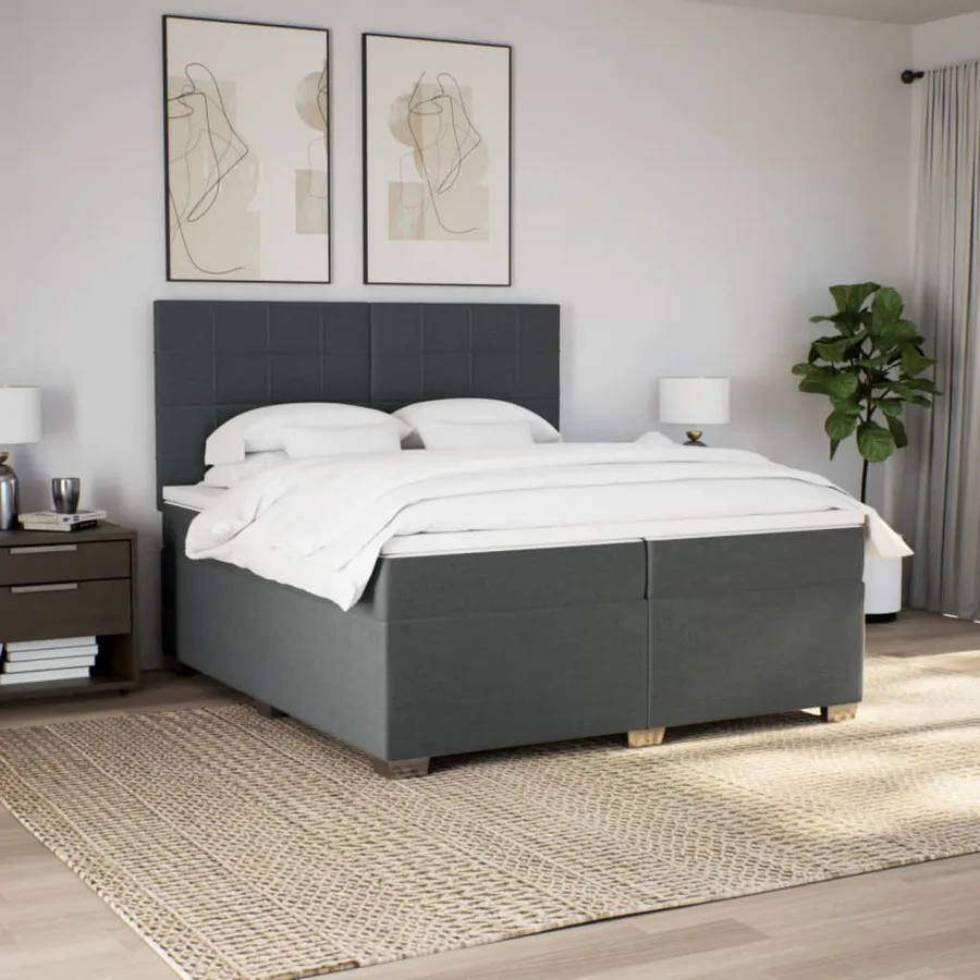 Sommier à lattes de lit avec matelas Gris foncé 200x200cm Tissu - 3
