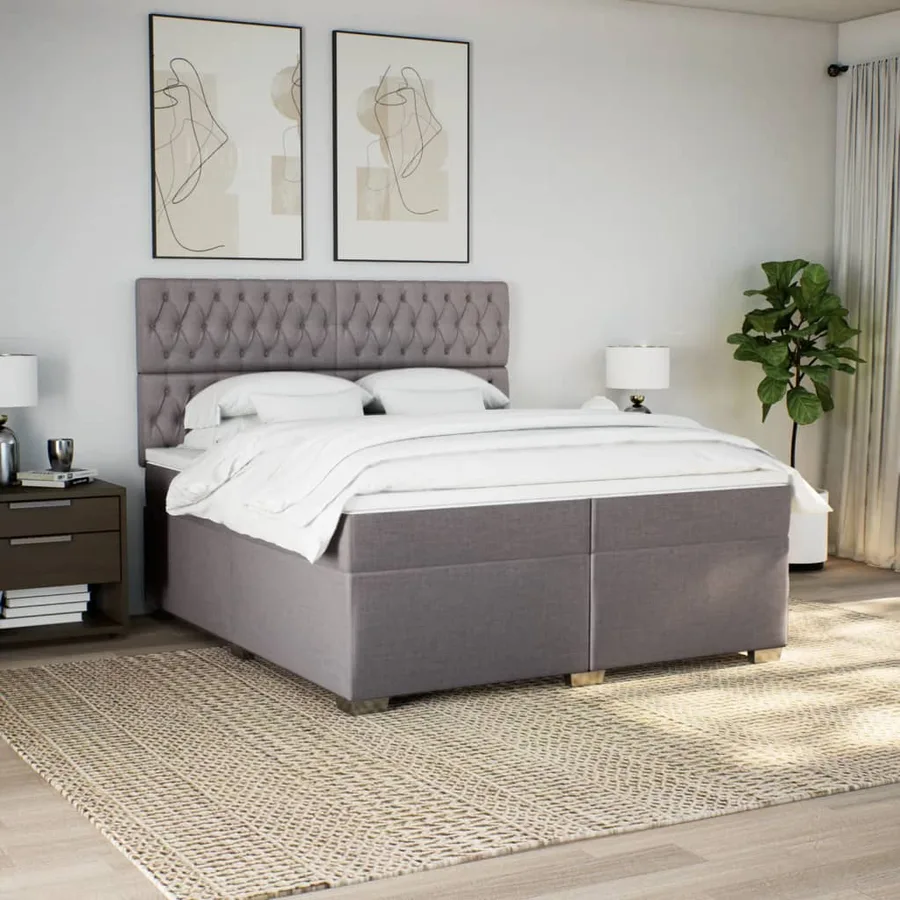 Sommier à lattes de lit avec matelas Taupe 200x200 cm Tissu - 3