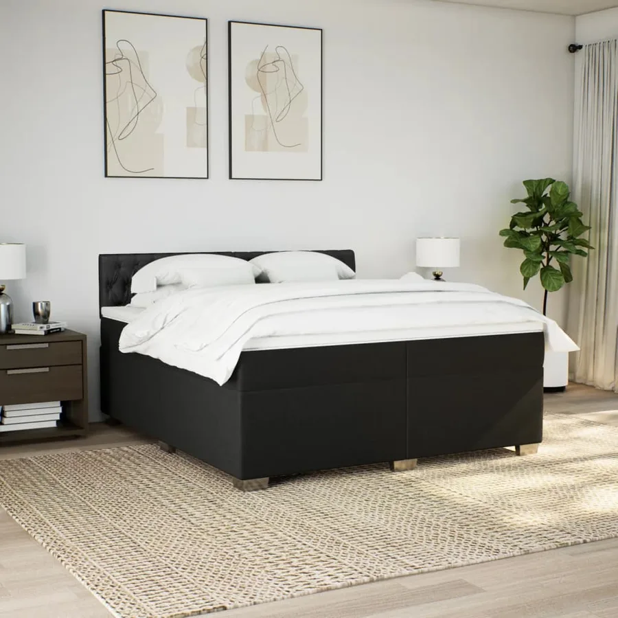 Sommier à lattes de lit avec matelas Noir 200x200 cm Tissu - 4