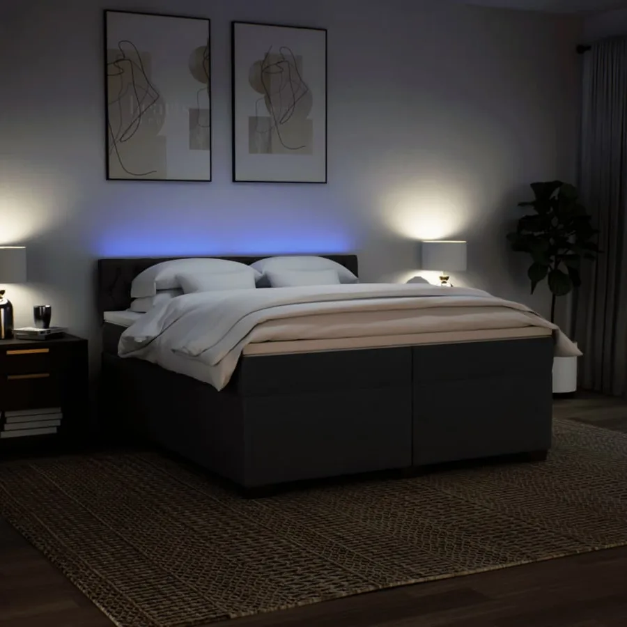 Sommier à lattes de lit avec matelas Noir 200x200 cm Tissu - 5