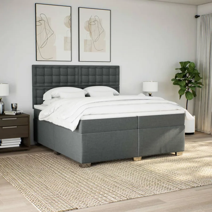 Sommier à lattes de lit avec matelas Gris foncé 200x200cm Tissu - 3
