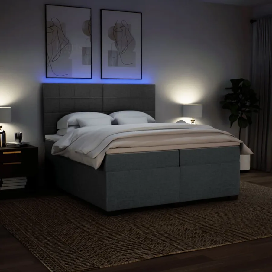 Sommier à lattes de lit avec matelas Gris foncé 200x200cm Tissu - 5