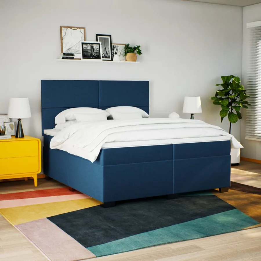 Sommier à lattes de lit avec matelas Bleu 200x200 cm Tissu - 4
